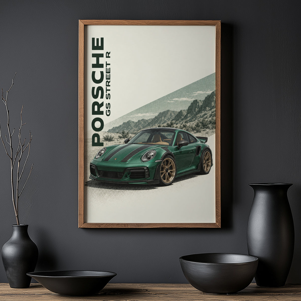 Vintage Porsche GS Street R Print, Green Car Art