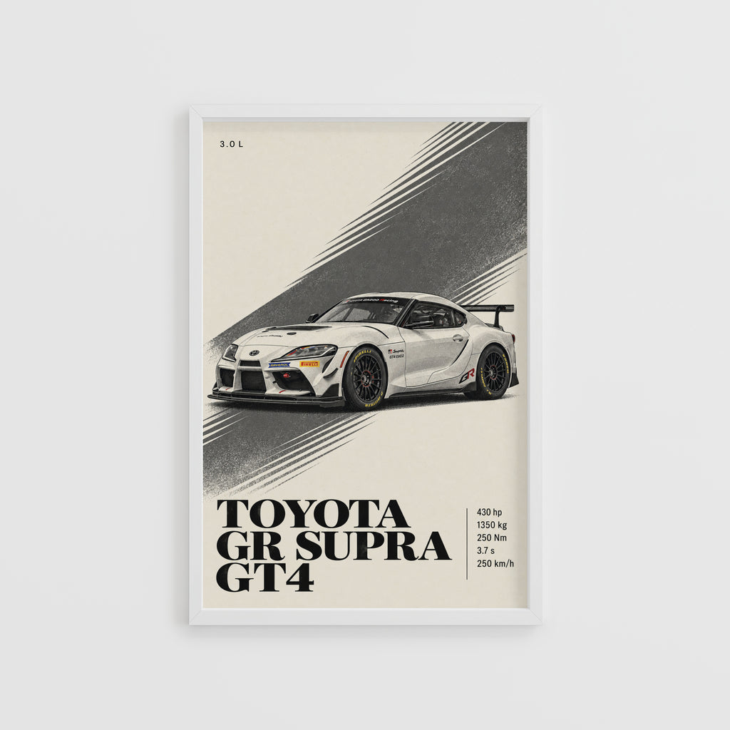 Vintage Toyota GR Supra GT4 Print, Racing Car Art