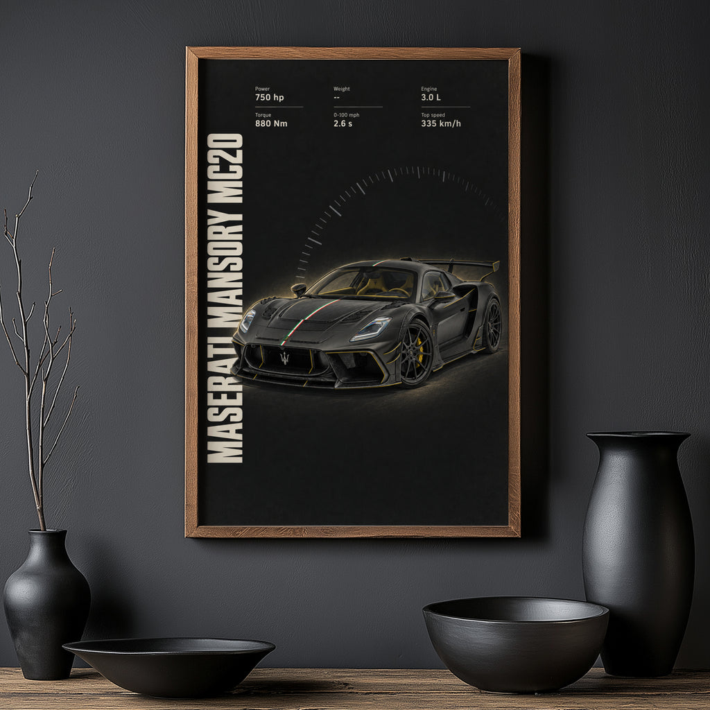 Vintage Maserati MC20 Print, Supercar Wall Art