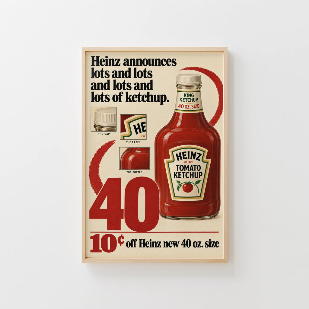 Vintage Ketchup Bottle Poster, Retro Kitchen Wall Art, Print