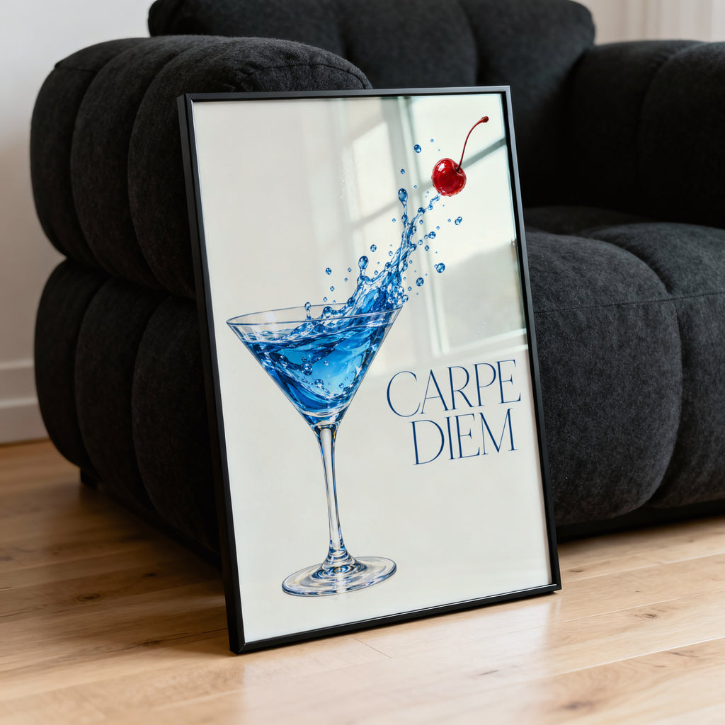 Vintage Cocktail Print Poster, Blue Martini Wall Art