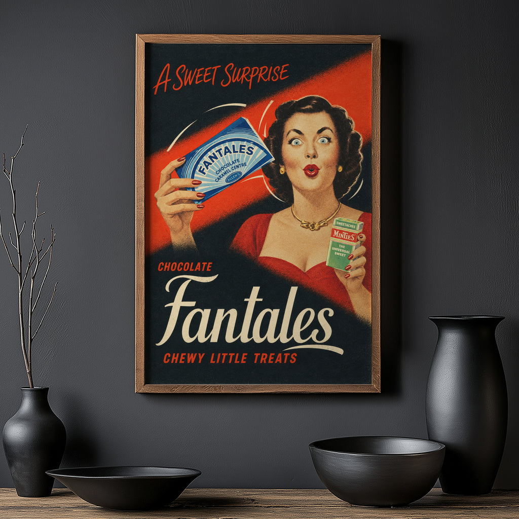 Vintage Fantales Sweets Poster, Retro Kitchen Wall Art Print