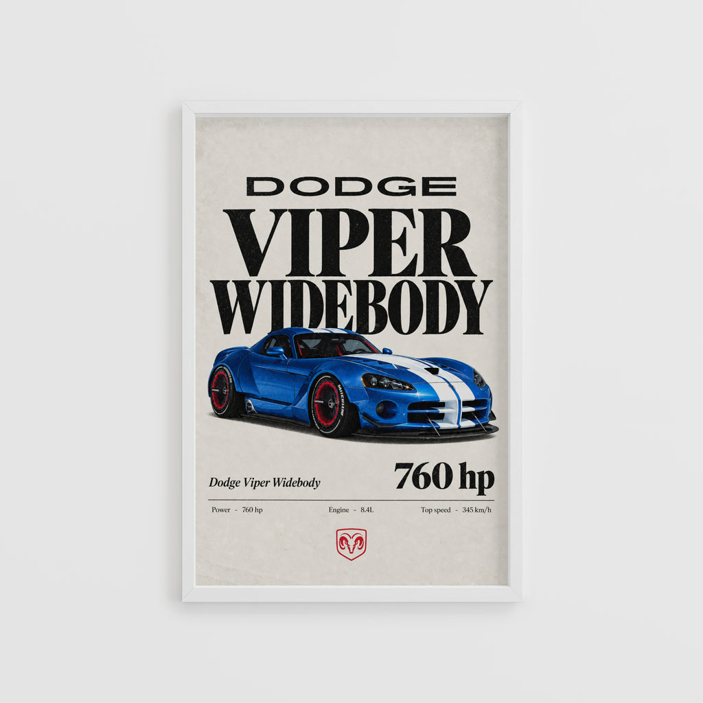 Vintage Dodge Viper Widebody Print, Car Wall Art