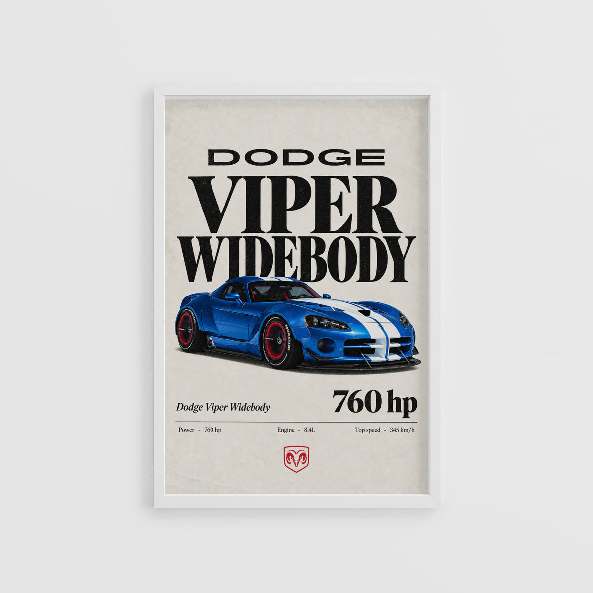 Vintage Dodge Viper Widebody Print, Car Wall Art