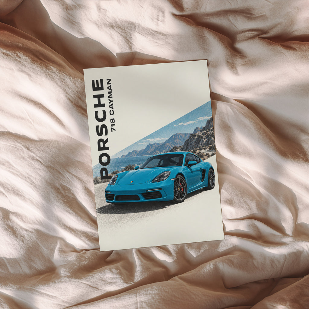 Vintage Print, Porsche 718 Cayman Coastal Wall Art