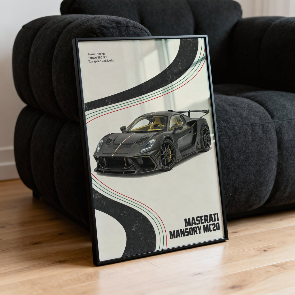 Vintage Maserati MC20 Print, Supercar Wall Art