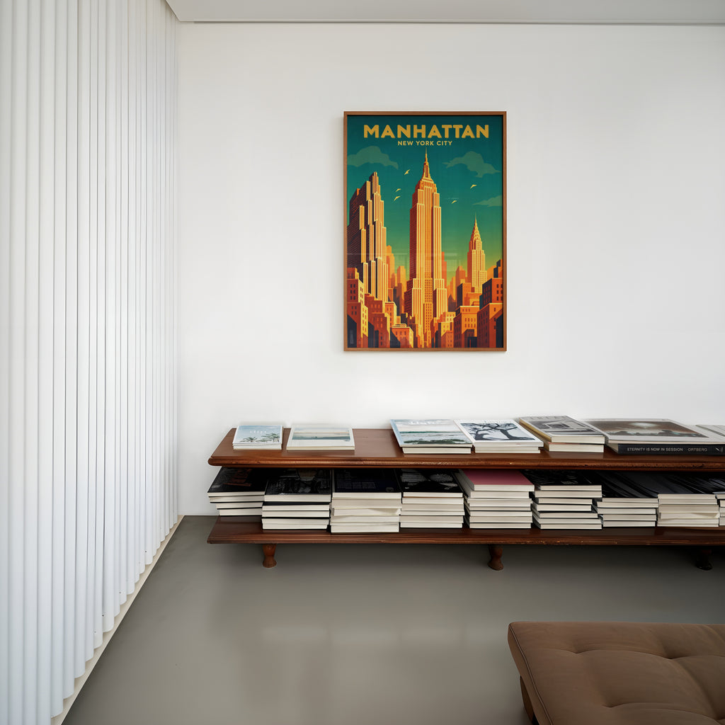 Vintage Manhattan Poster, New York City Wall Art Print