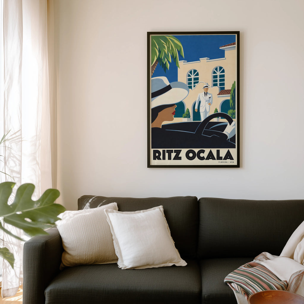 Vintage Ocala Florida Poster, Art Deco Wall Art, Hotel Print