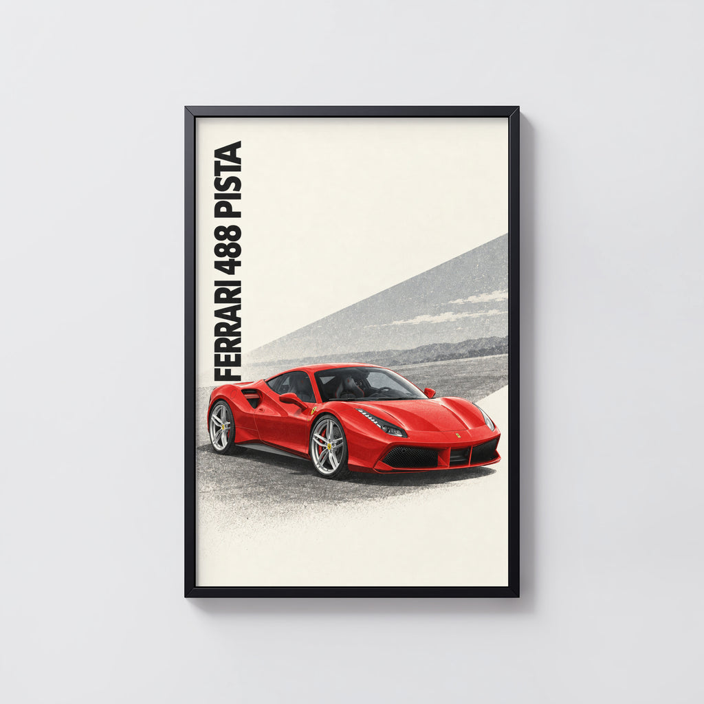 Vintage Ferrari 488 Pista Print, Supercar Wall Art
