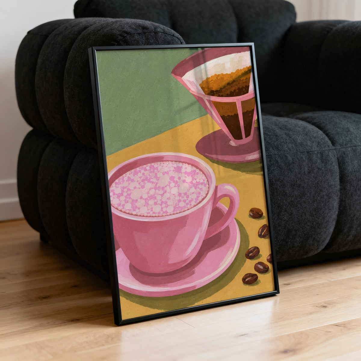 Vintage Coffee Print and Poster, Pink Kitchen Wall Art