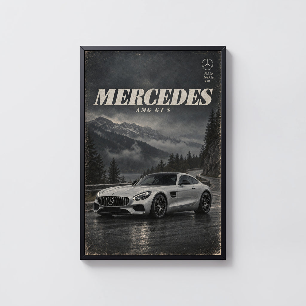 Vintage Mercedes AMG GT S Print, Car Wall Art