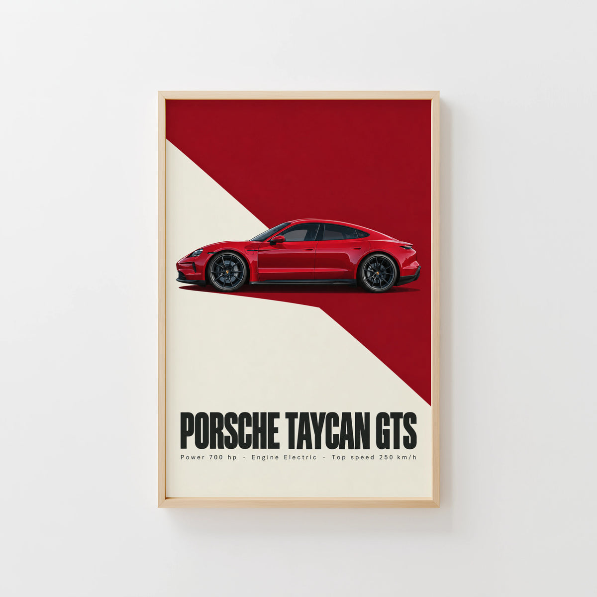 Vintage Porsche Taycan GTS Print, Car Poster, Red Wall Art