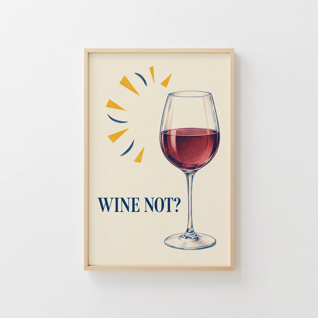 Vintage Wine Print Poster, Red Wine Glass Wall Art