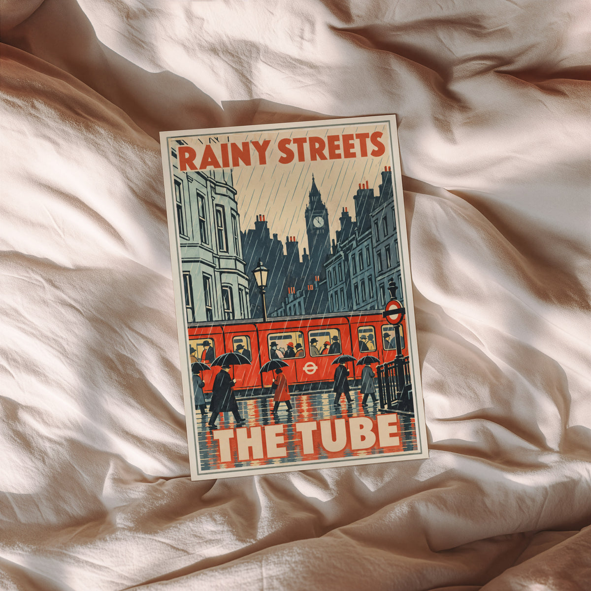 Vintage London Tube Poster, Rainy Streets Wall Art Print