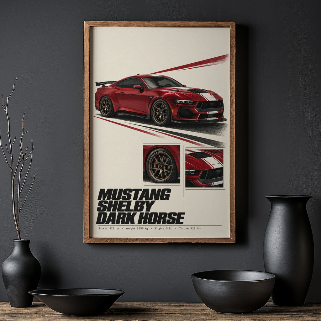 Vintage Mustang Shelby Dark Horse Print, Car Art