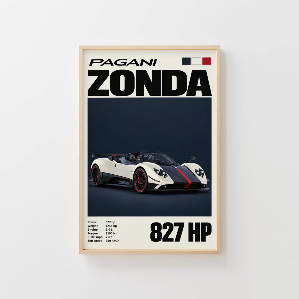Vintage Pagani Zonda Print, Supercar Wall Art