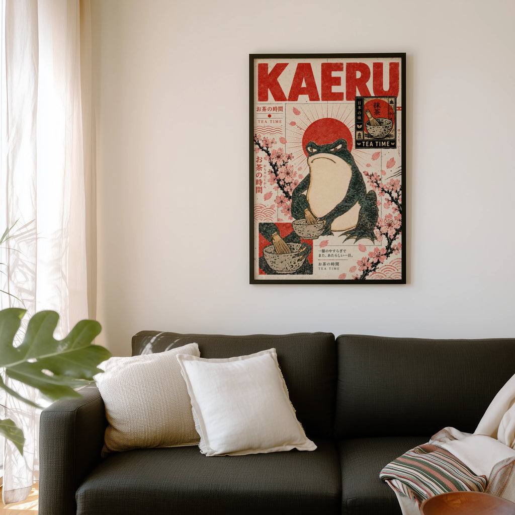 Vintage Japanese Frog Print, Matcha Tea Time Poster