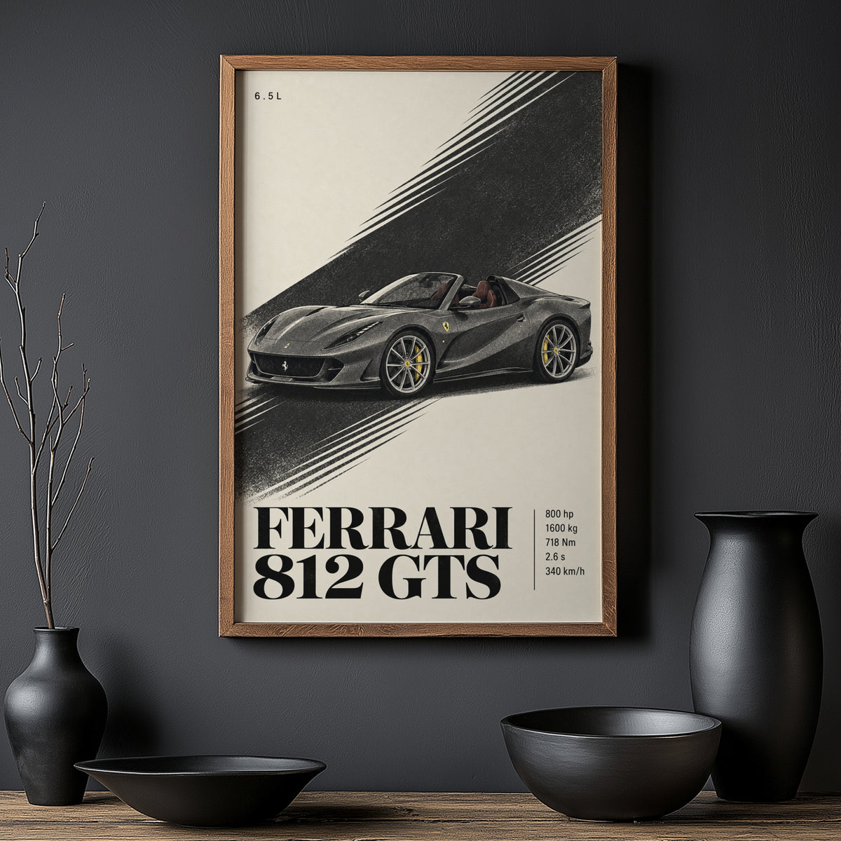 Vintage Ferrari 812 GTS Print, Supercar Wall Art