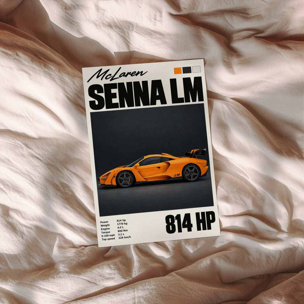 Vintage McLaren Senna LM Print, Supercar Wall Art