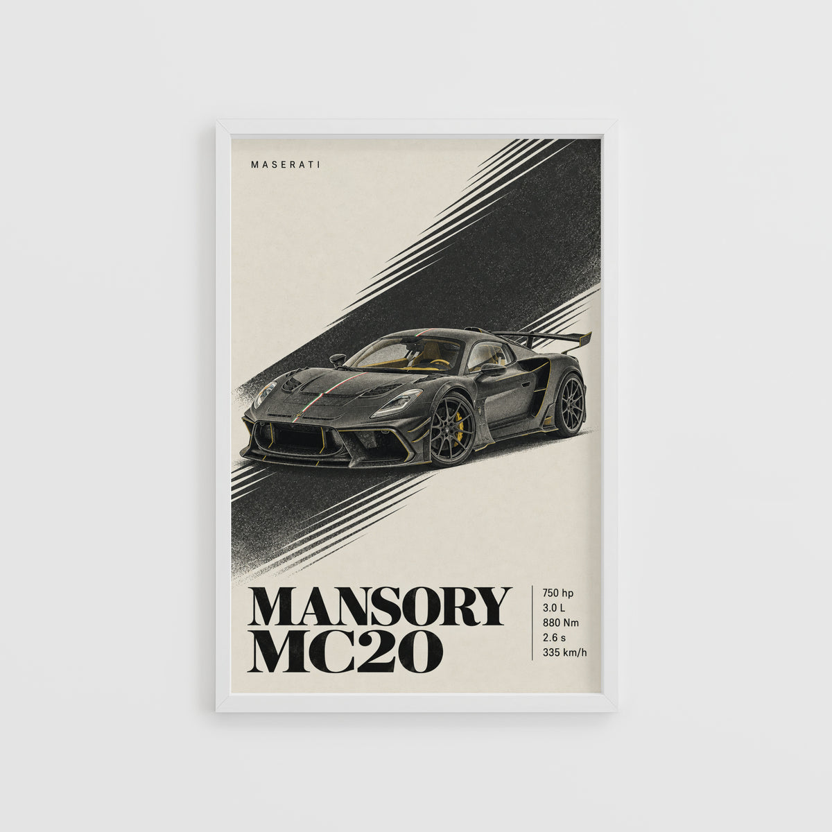 Vintage Maserati MC20 Print, Supercar Wall Art