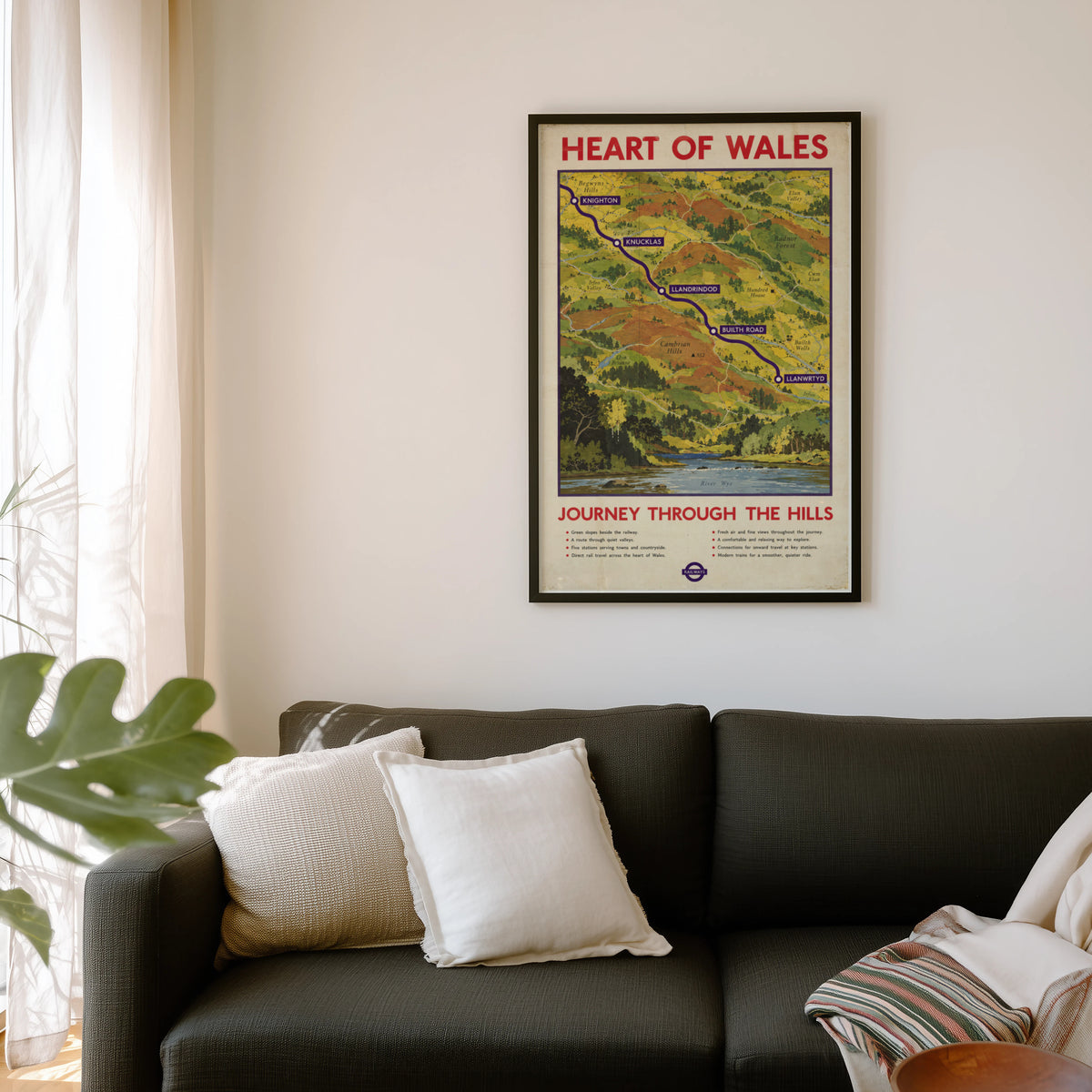 Vintage Heart of Wales Railway Print Poster, Welsh Hills