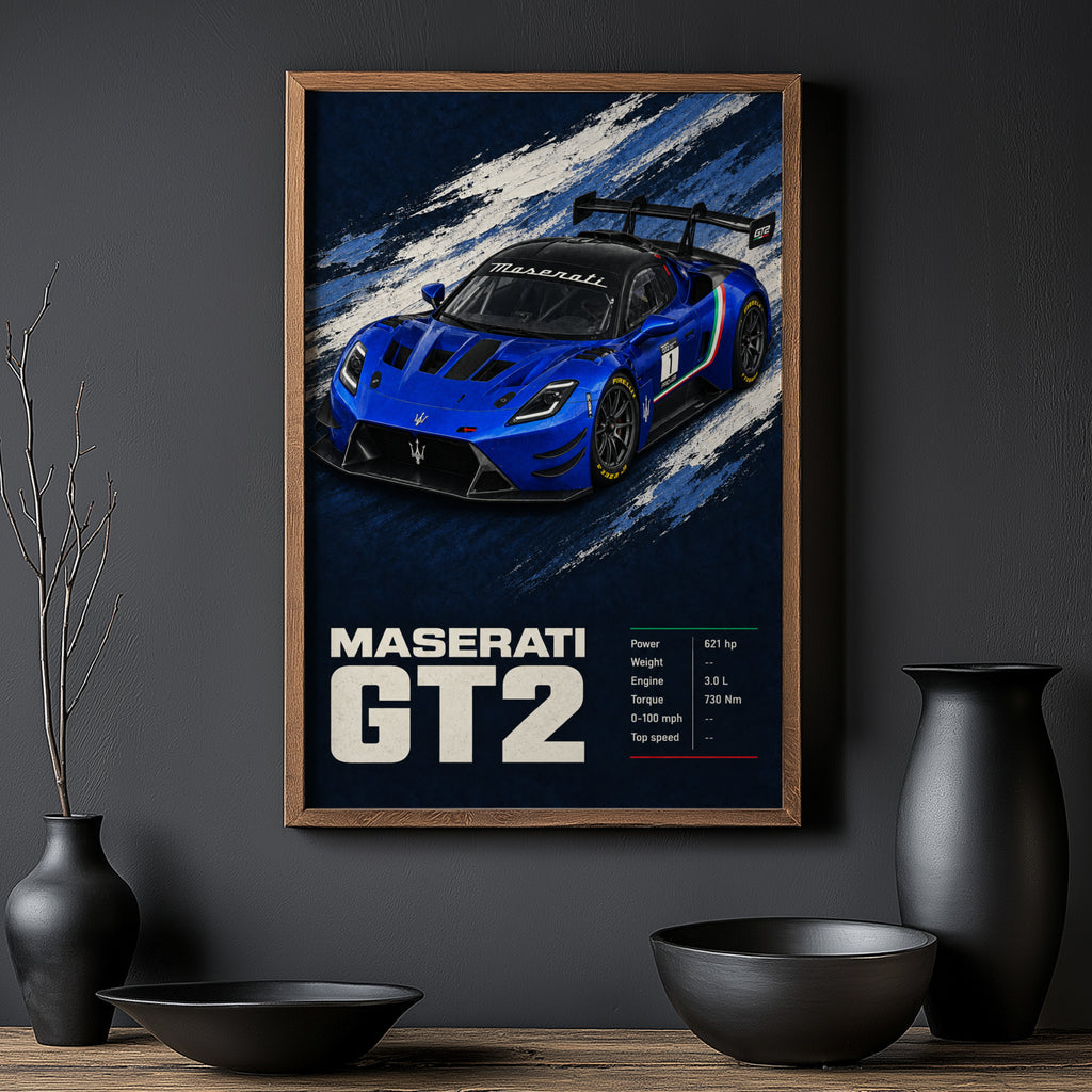 Vintage Maserati GT2 Print, Race Car Wall Art