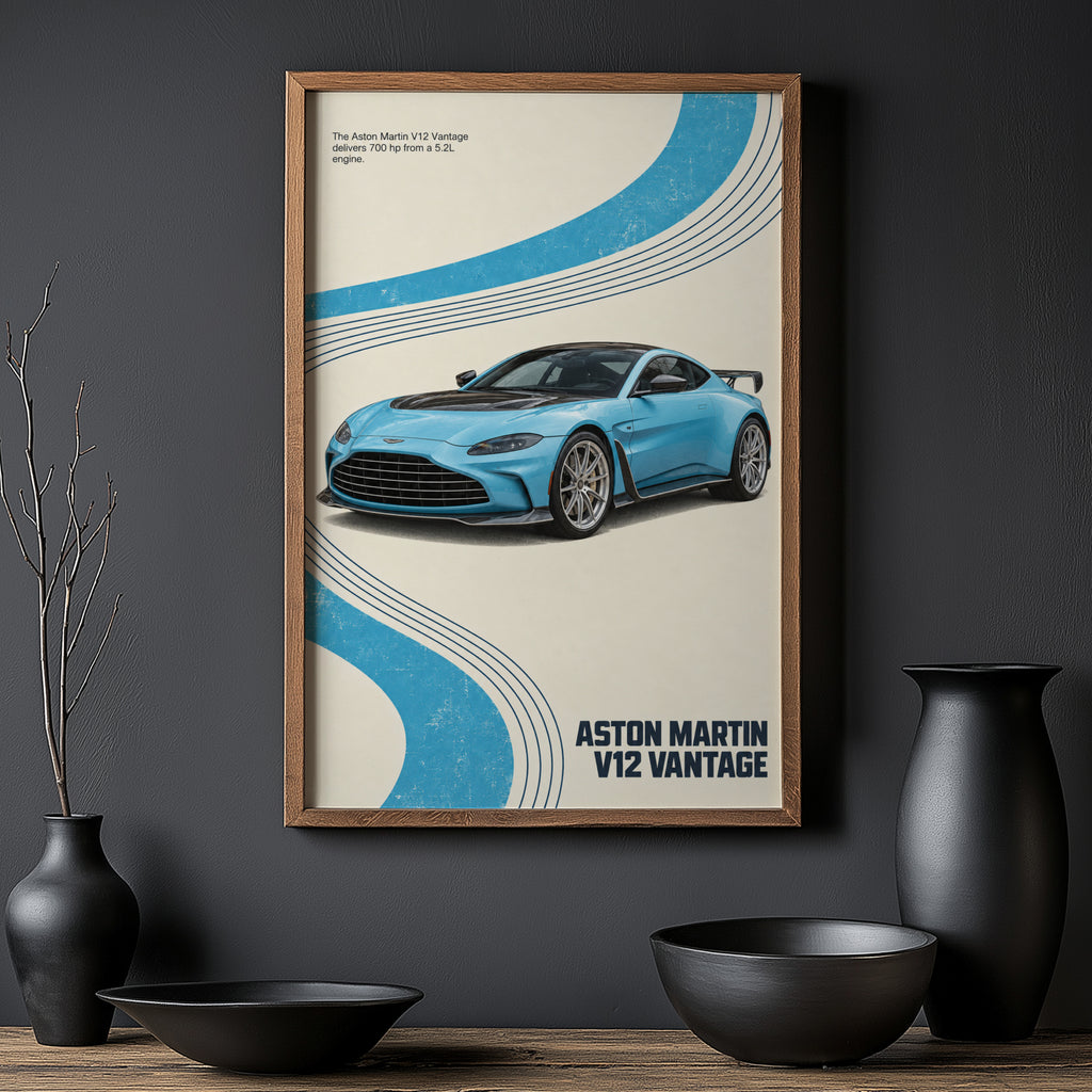 Vintage Aston Martin V12 Vantage Print, Blue Car