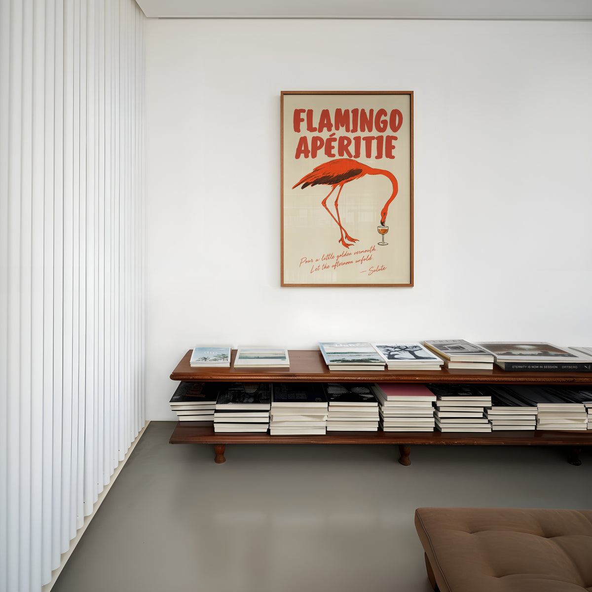Vintage Flamingo Aperitif Print Poster, Bar Wall Art