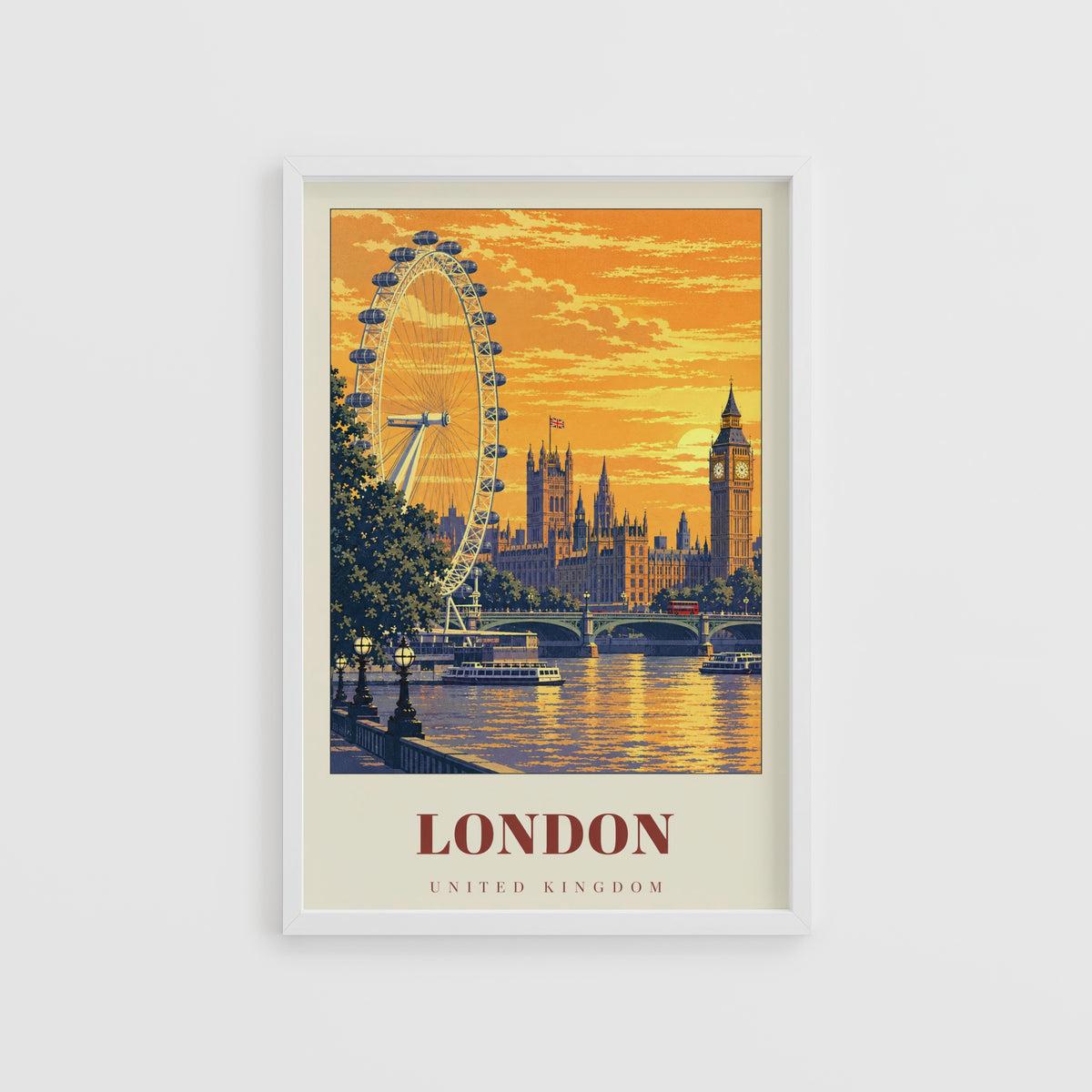Vintage London Poster, Skyline Wall Art, Big Ben Print