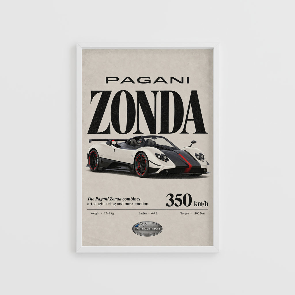 Vintage Pagani Zonda Print, Supercar Wall Art