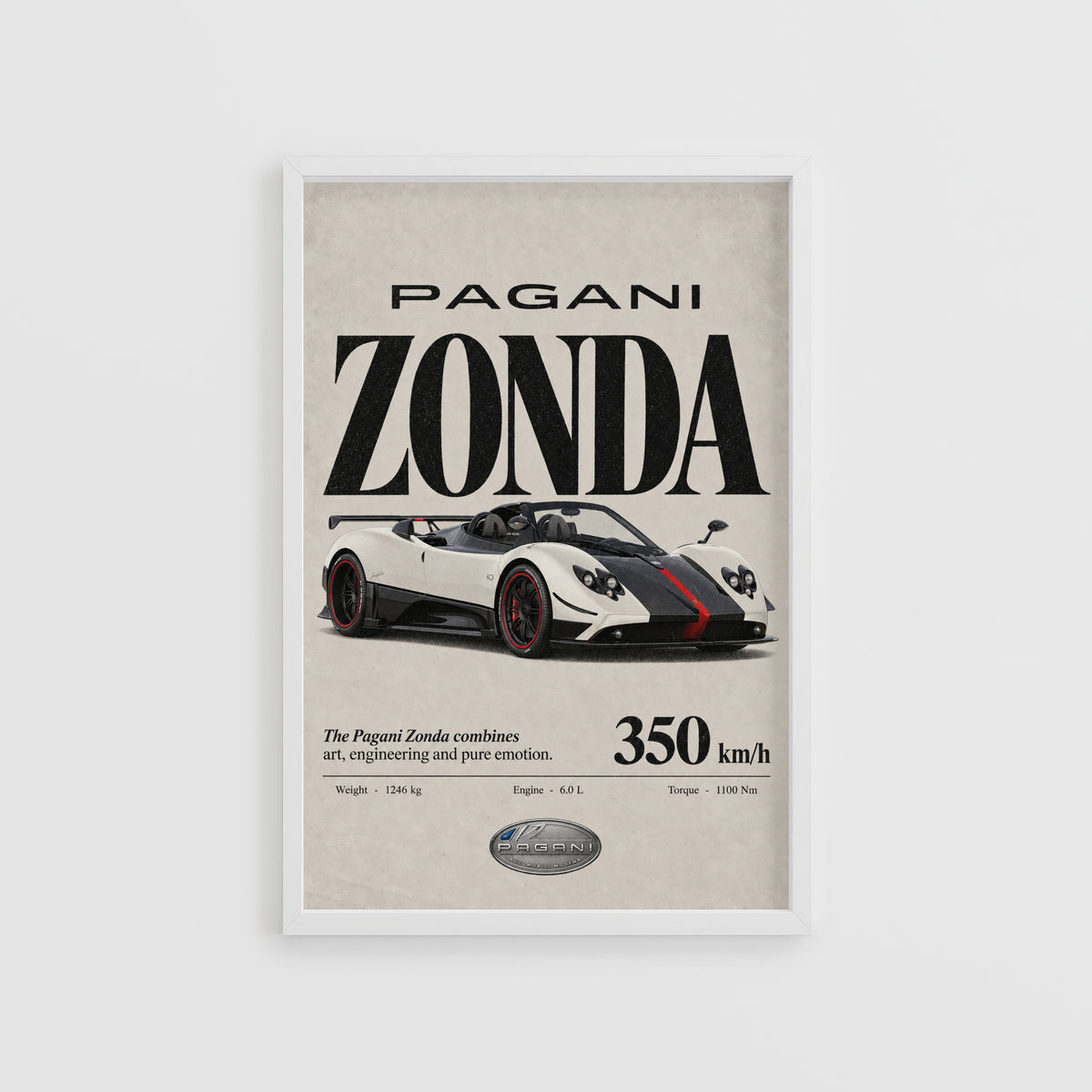 Vintage Pagani Zonda Print, Supercar Wall Art