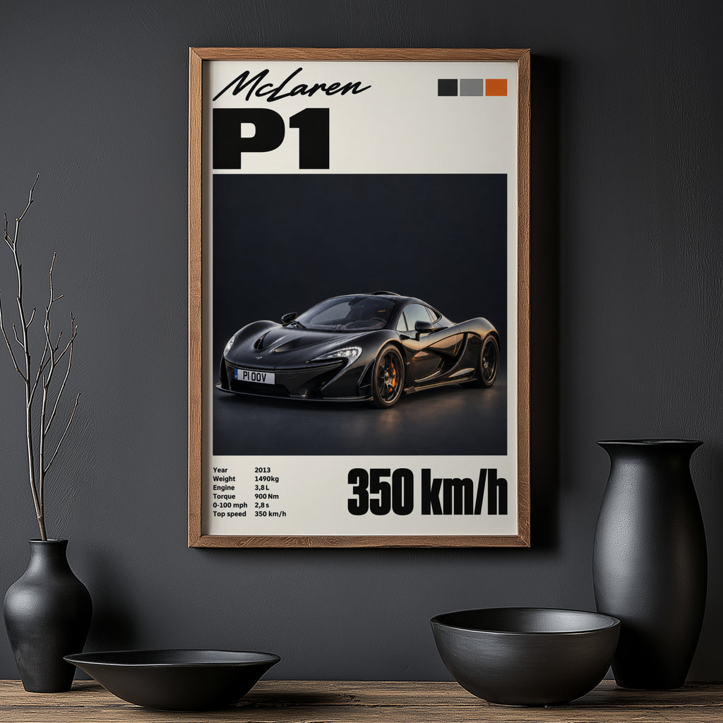 Vintage McLaren P1 Print, Supercar Wall Art