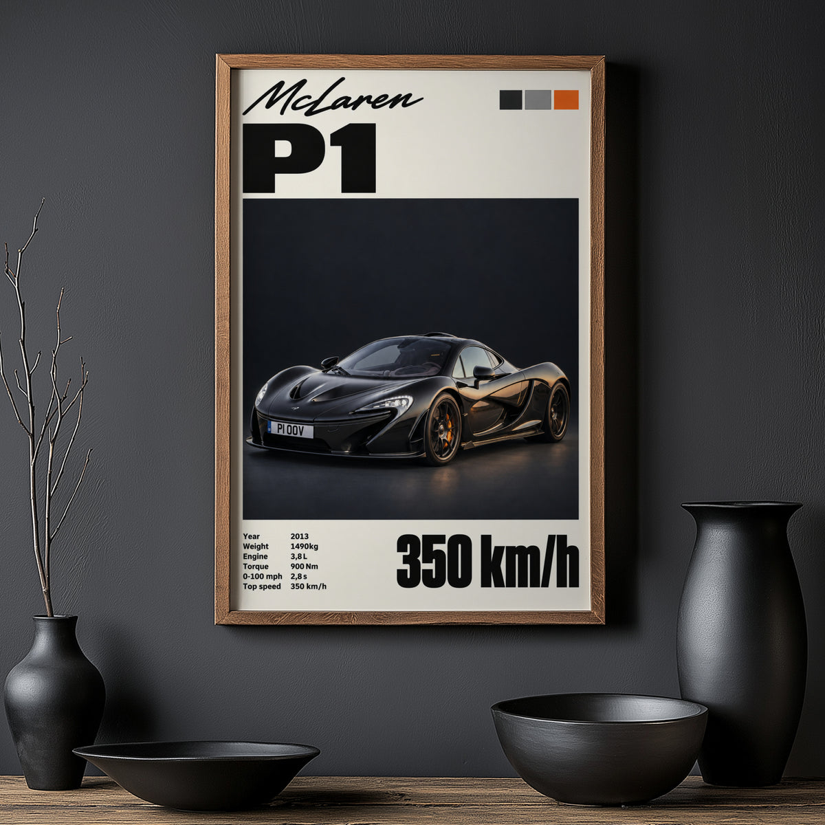 Vintage McLaren P1 Print, Supercar Wall Art