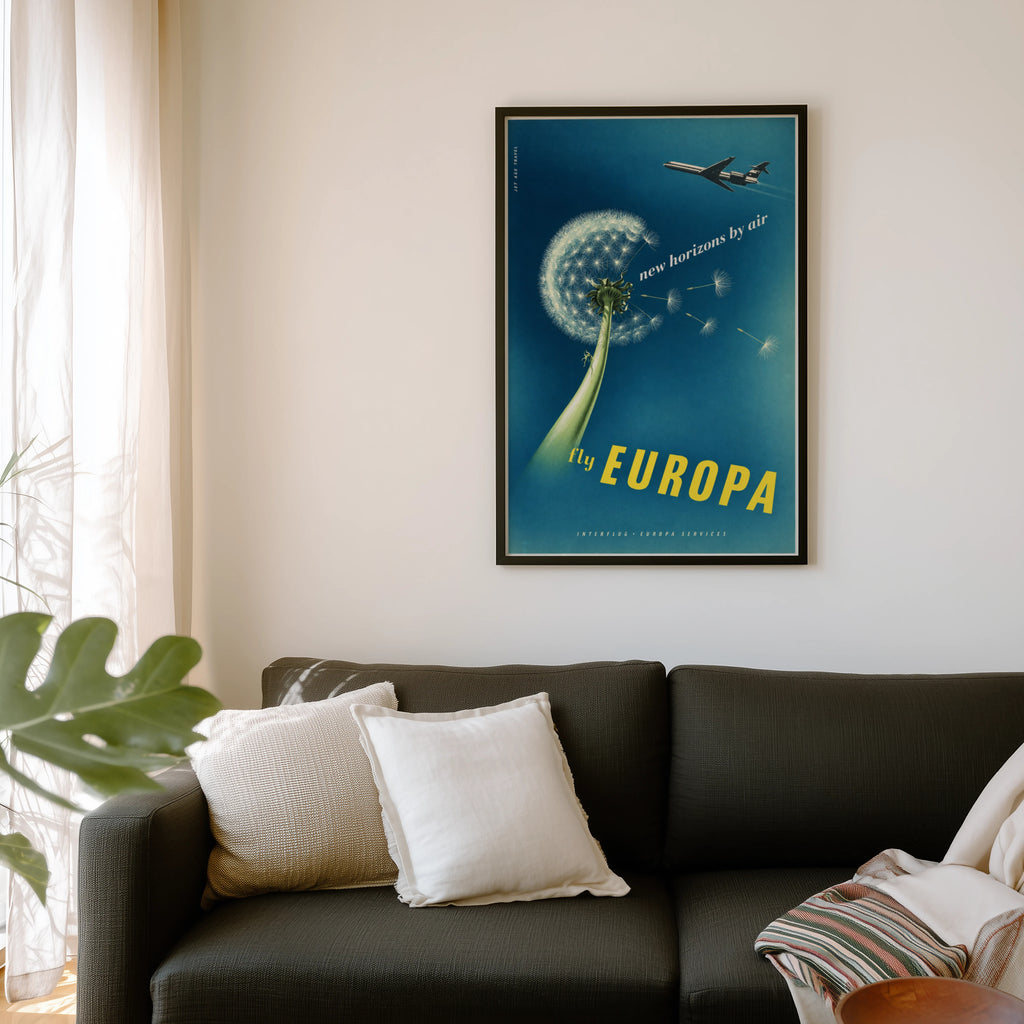 Vintage Airline Poster, Dandelion Wall Art, Travel Print