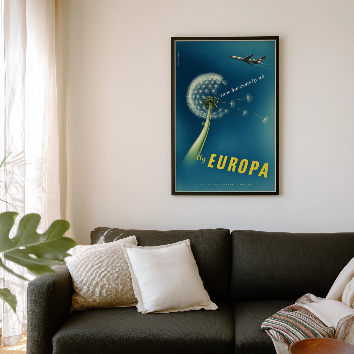 Vintage Airline Poster, Dandelion Wall Art, Travel Print