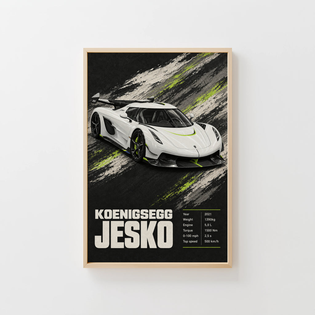 Vintage Koenigsegg Jesko Print, Hypercar Wall Art