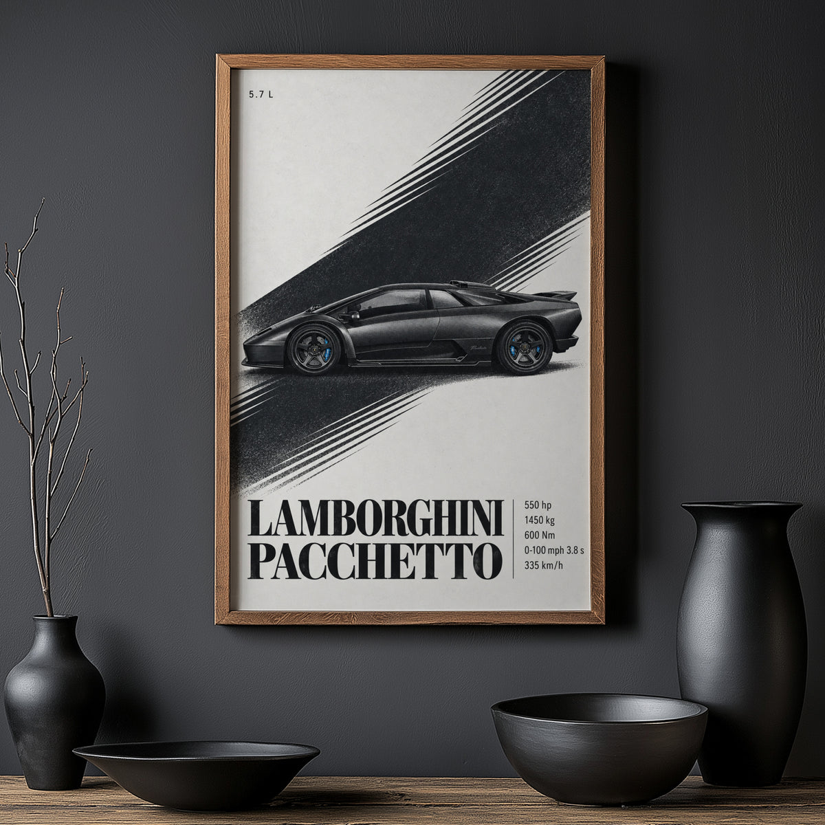 Vintage Lamborghini Pacchetto Print, Supercar Art