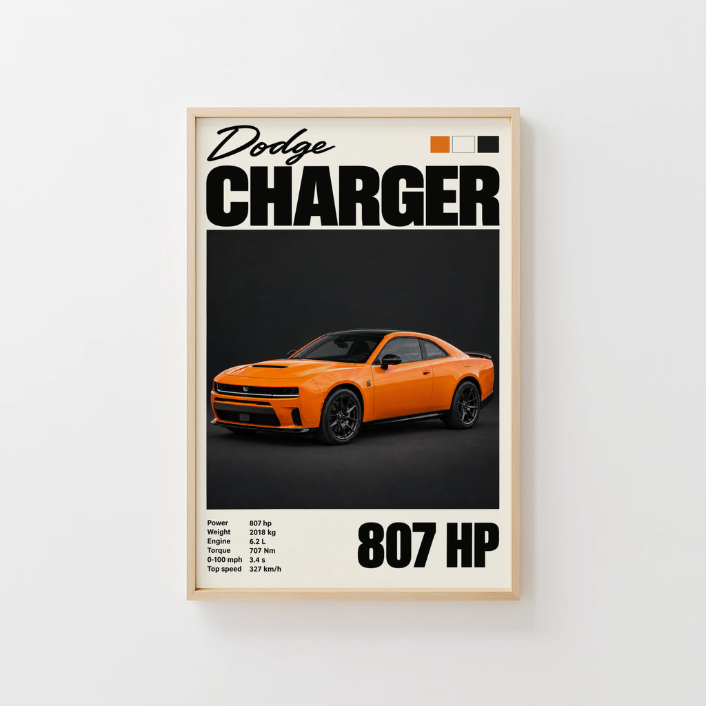 Vintage Dodge Charger Print, Muscle Car Wall Art