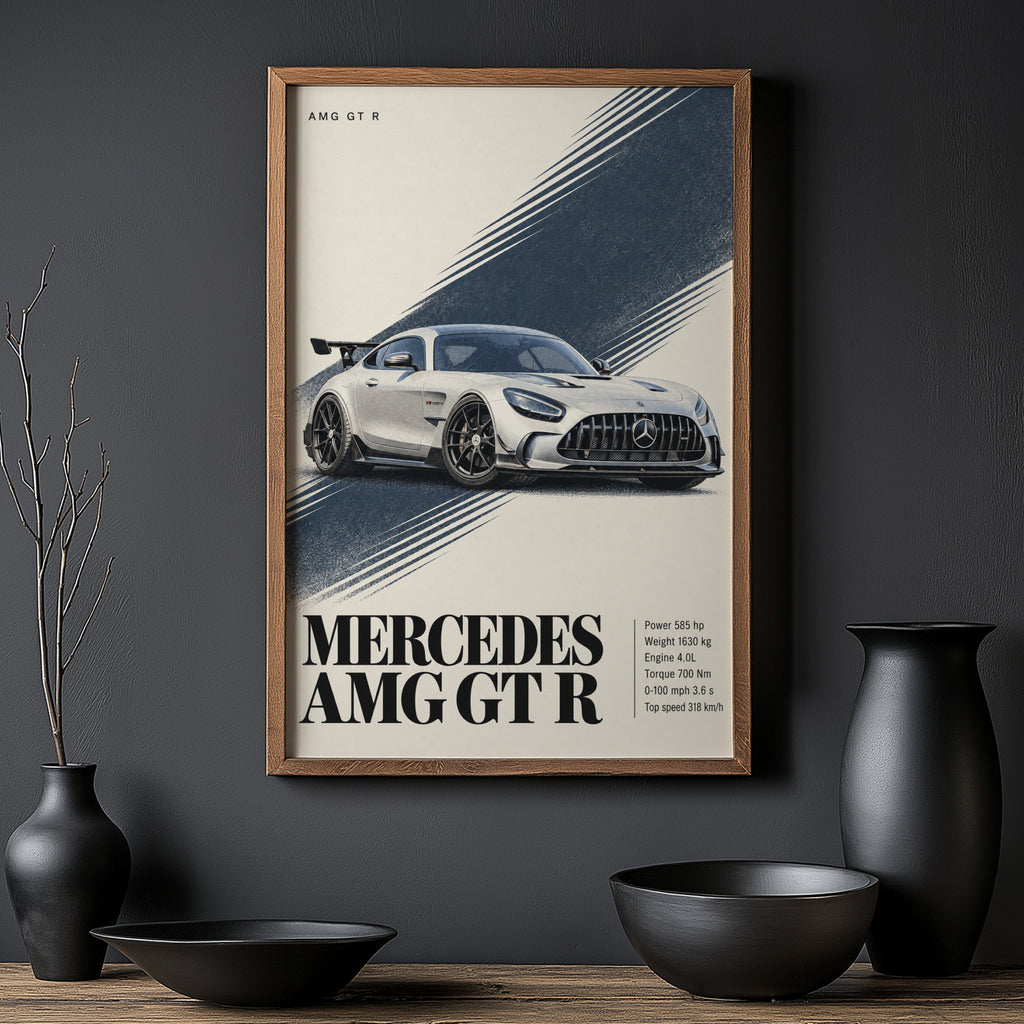 Vintage Mercedes AMG GT R Print, Car Wall Art