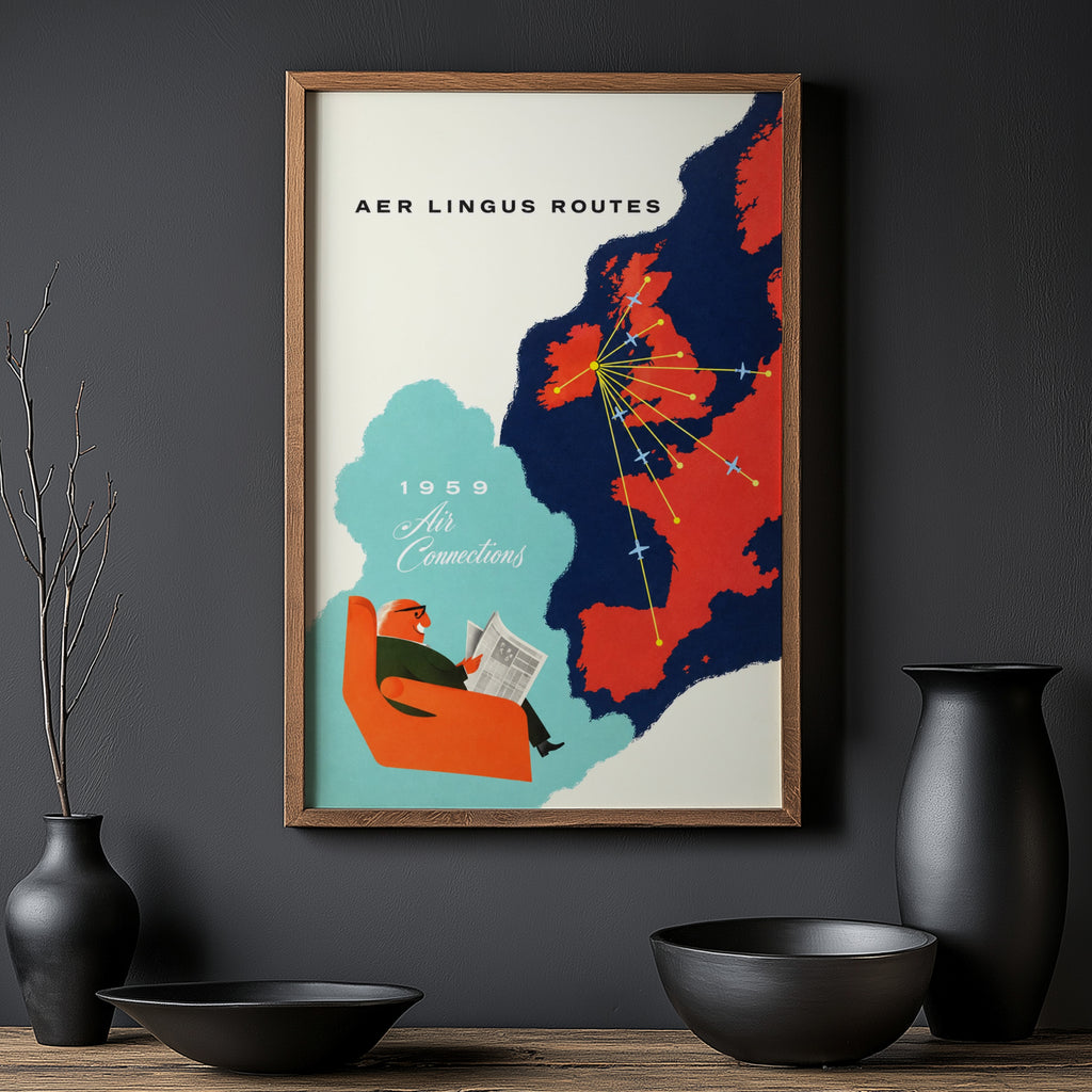Vintage Aer Lingus Poster, Airline Map Wall Art Print