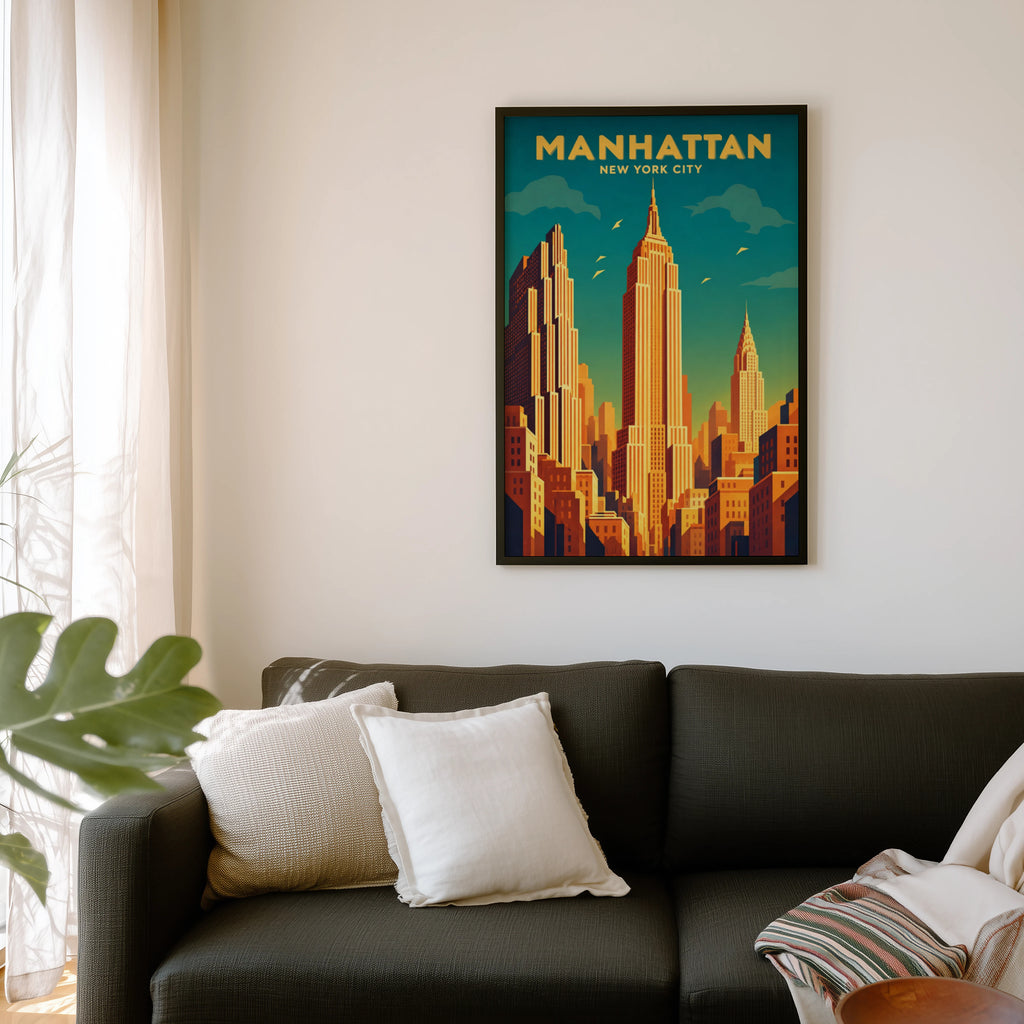 Vintage Manhattan Poster, New York City Wall Art Print
