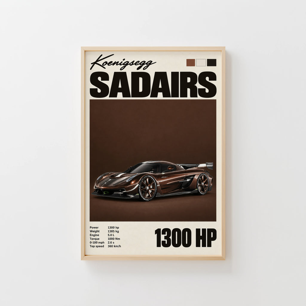 Vintage Koenigsegg Sadairs Print, Hypercar Wall Art