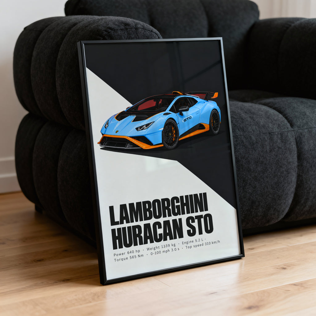 Vintage Lamborghini Huracan STO Print, Car Wall Art
