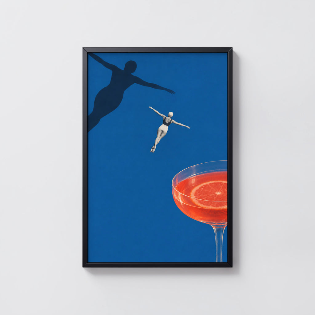 Vintage Cocktail Print Poster, Retro Swimmer Wall Art