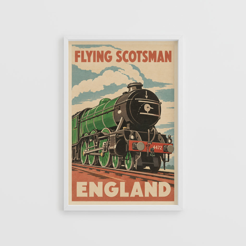 Vintage Flying Scotsman Poster, Steam Train Wall Art Print