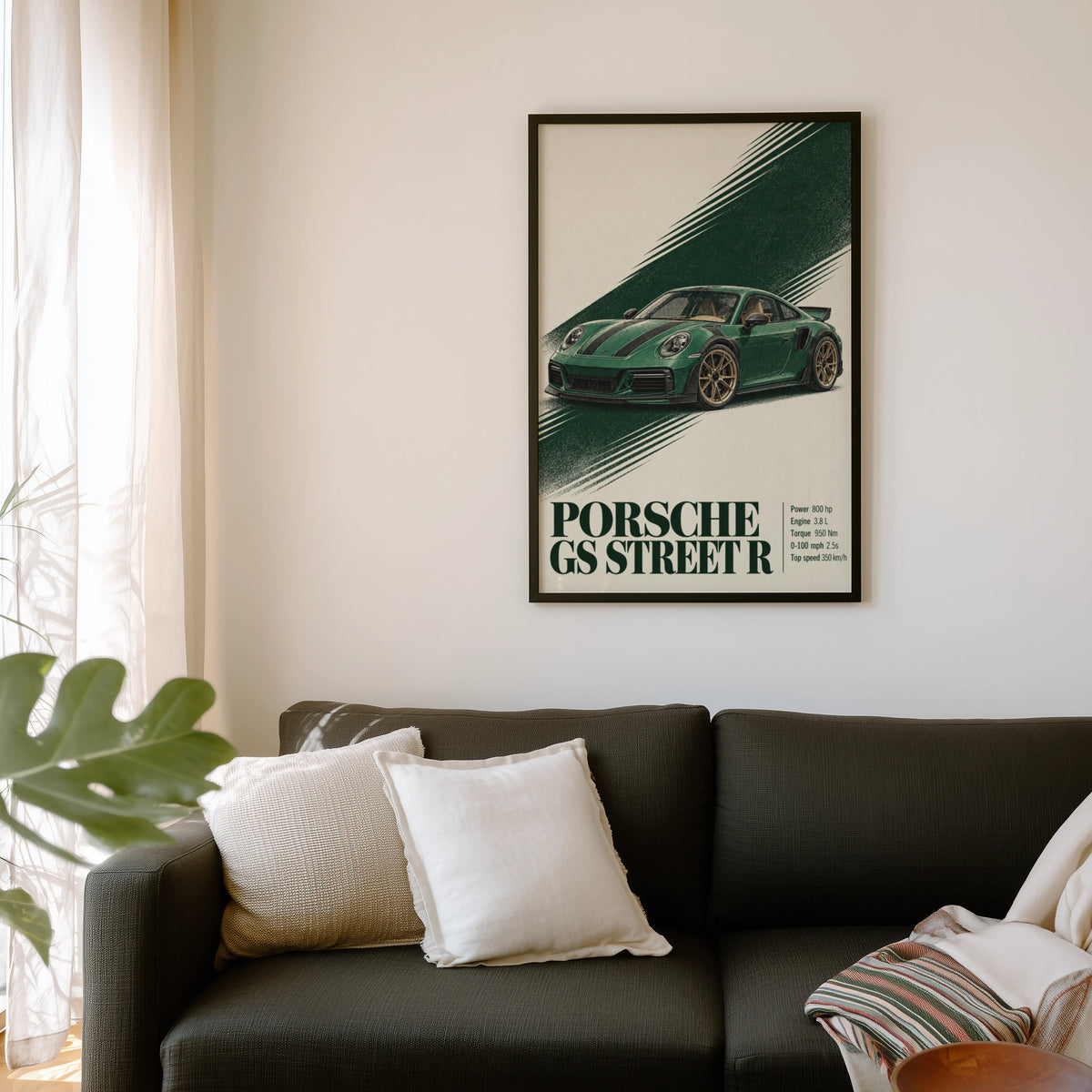 Vintage Porsche GS Street R Print, Green Car Art