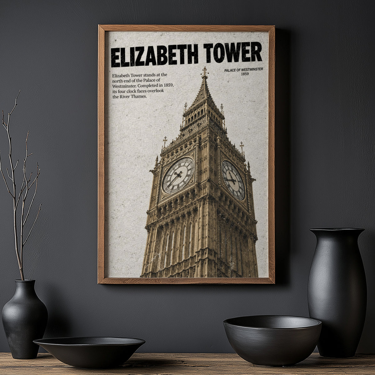 Vintage Elizabeth Tower Poster, London Wall Art Print