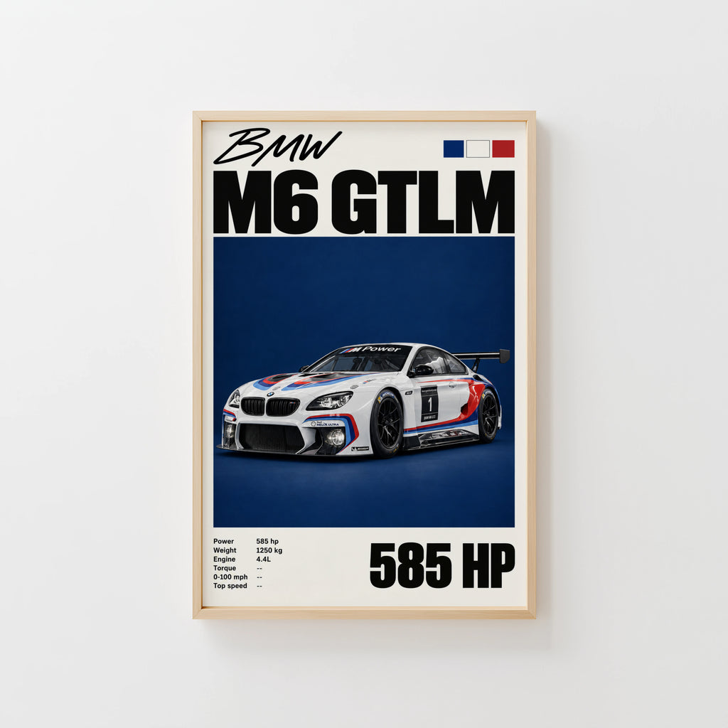 Vintage BMW M6 GTLM Print, Racing Car Wall Art