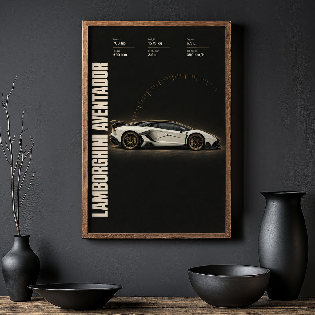 Vintage Lamborghini Aventador Print, Car Poster Wall Art
