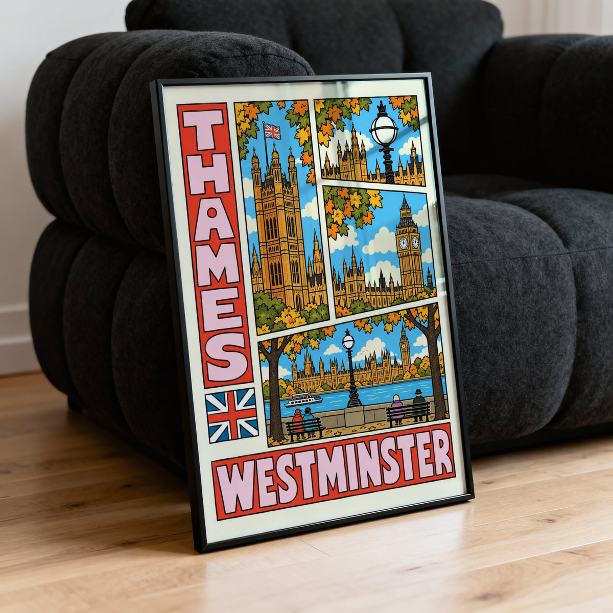 Vintage Westminster Poster, London Thames Wall Art Print